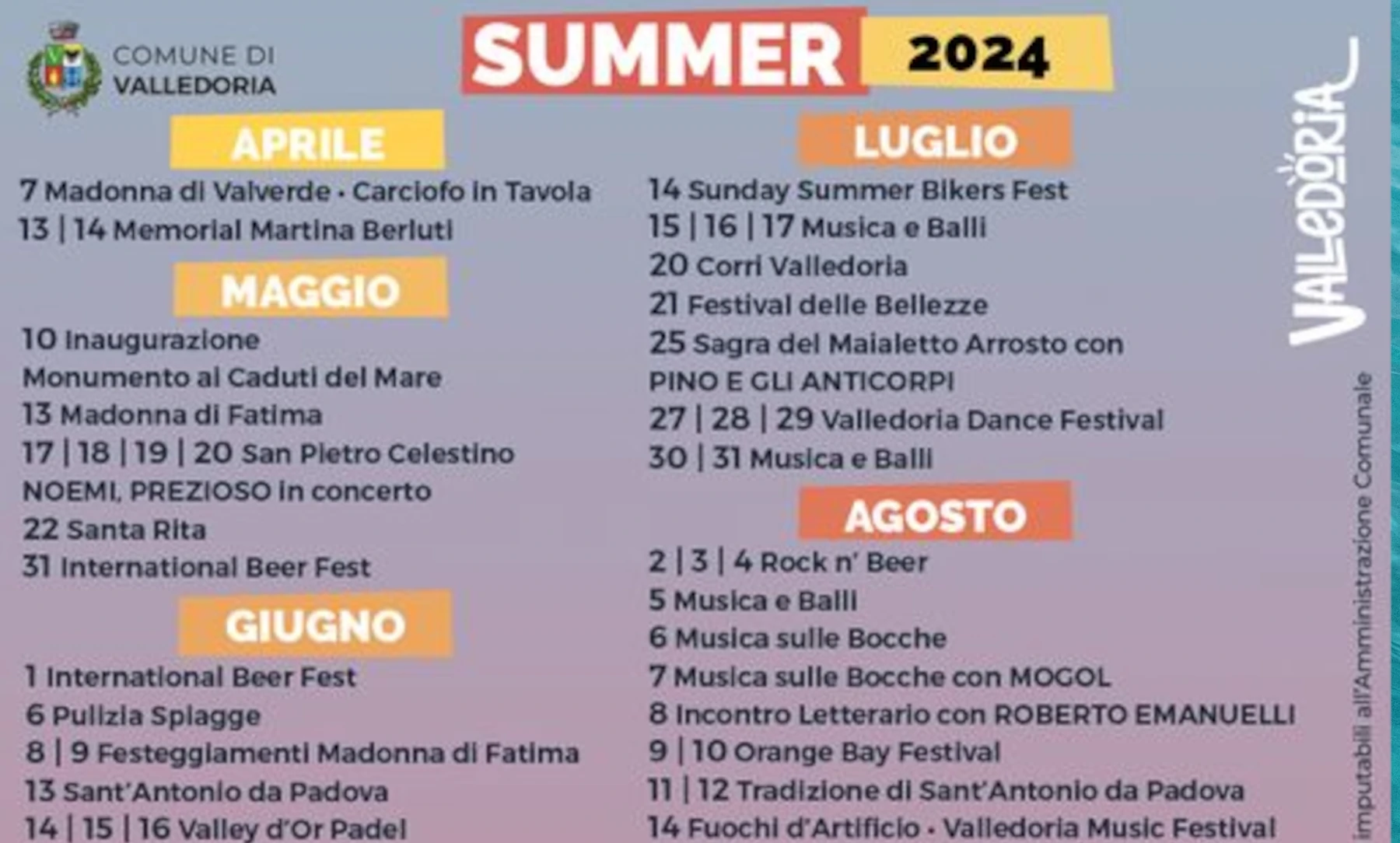 Valledoria 2024 Summer program